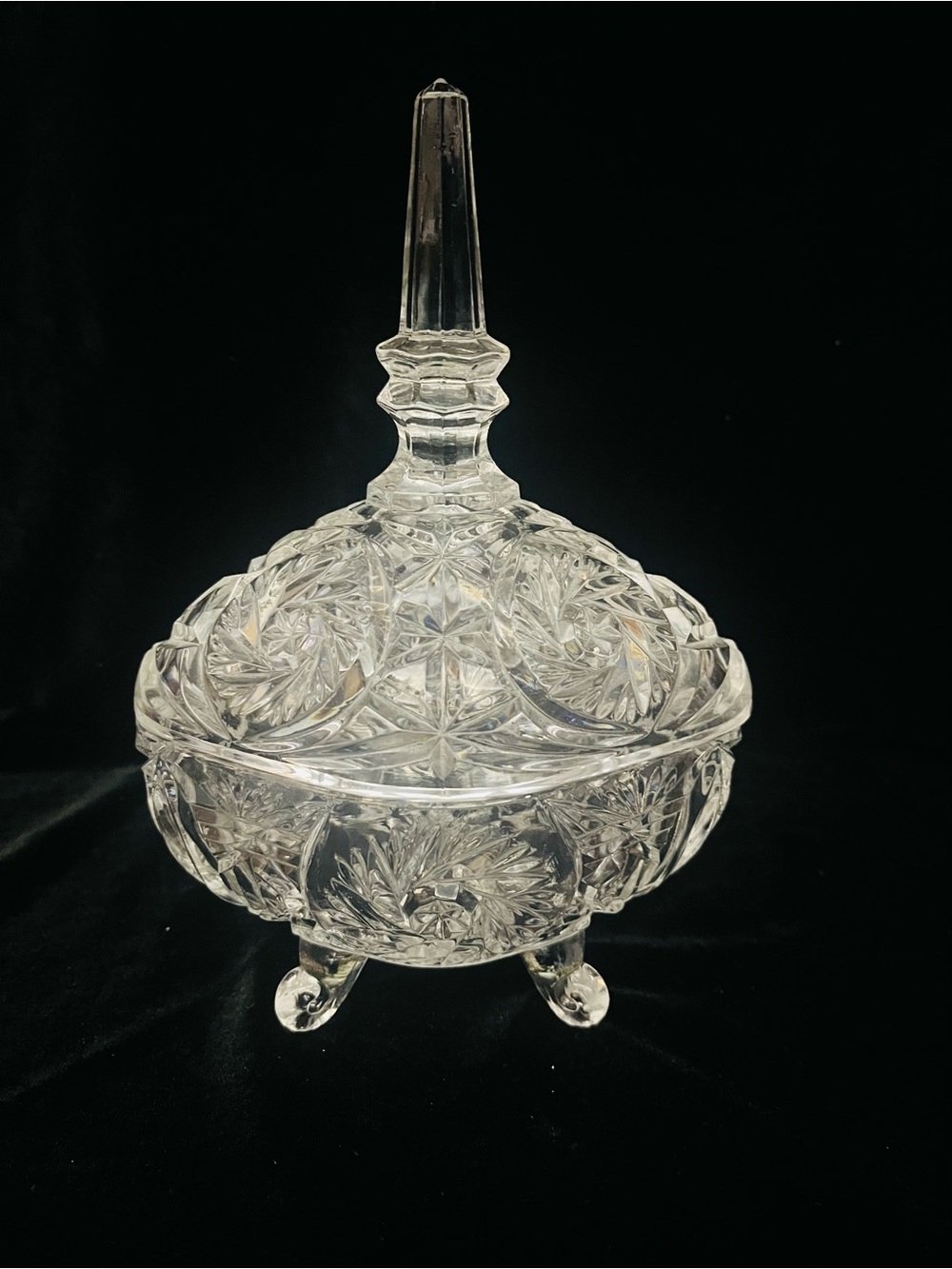 Vintage 3 footed  Crystal Covered Candy Dish with Pedestal Lid - Clear